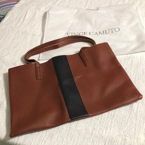 Brand New! Vince Camuto vegan leather tote in brown/black